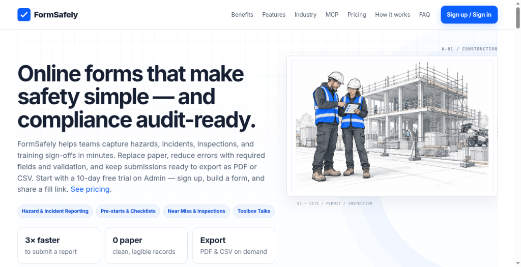 FormSafely homepage