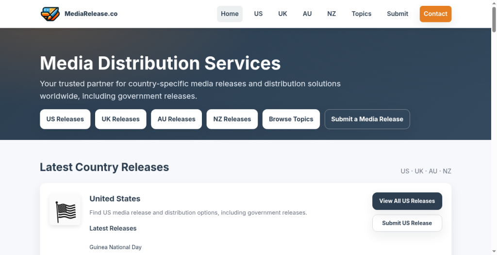MediaRelease homepage